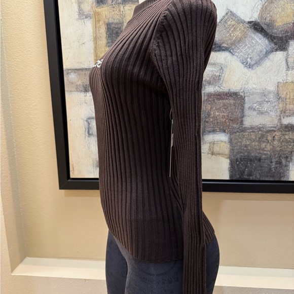 Bebe Crystal Logo Brown Long Sleeve Pullover Sweater. Size M. NWT - Picture 2 of 7